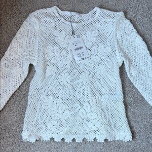 Zara White Floral Crochet Blouse